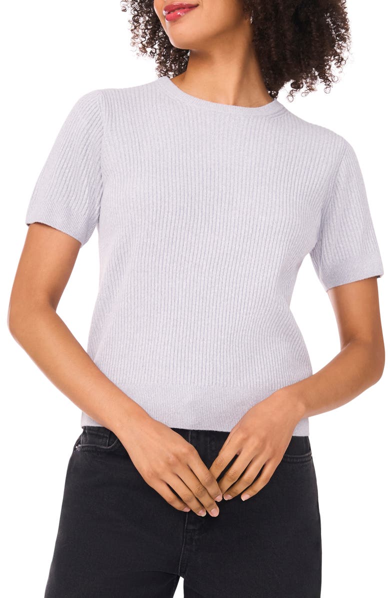 Halogen<sup>®</sup> Short Sleeve Rib Sweater Top, Main, color, Grey Skies