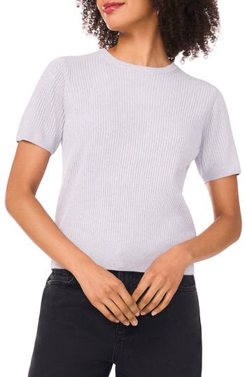 Halogen ® Short Sleeve Rib Sweater Top In White