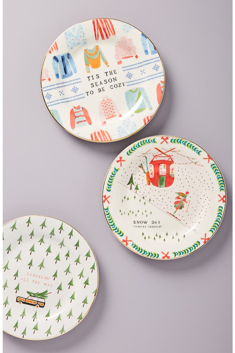 Anthropologie Mr. Boddington Merry Dessert Plate, Main, color, SANTA