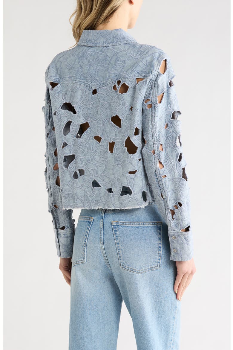 Embroidered Cutout Floral Denim Crop Shirt Jacket, Alternate, color, ROCKSTAR BLUE