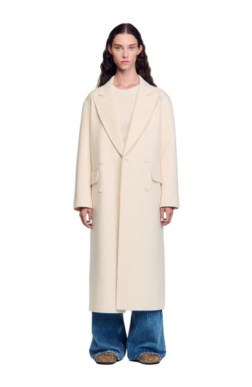 SANDRO Long wool-blend coat in Ecru 