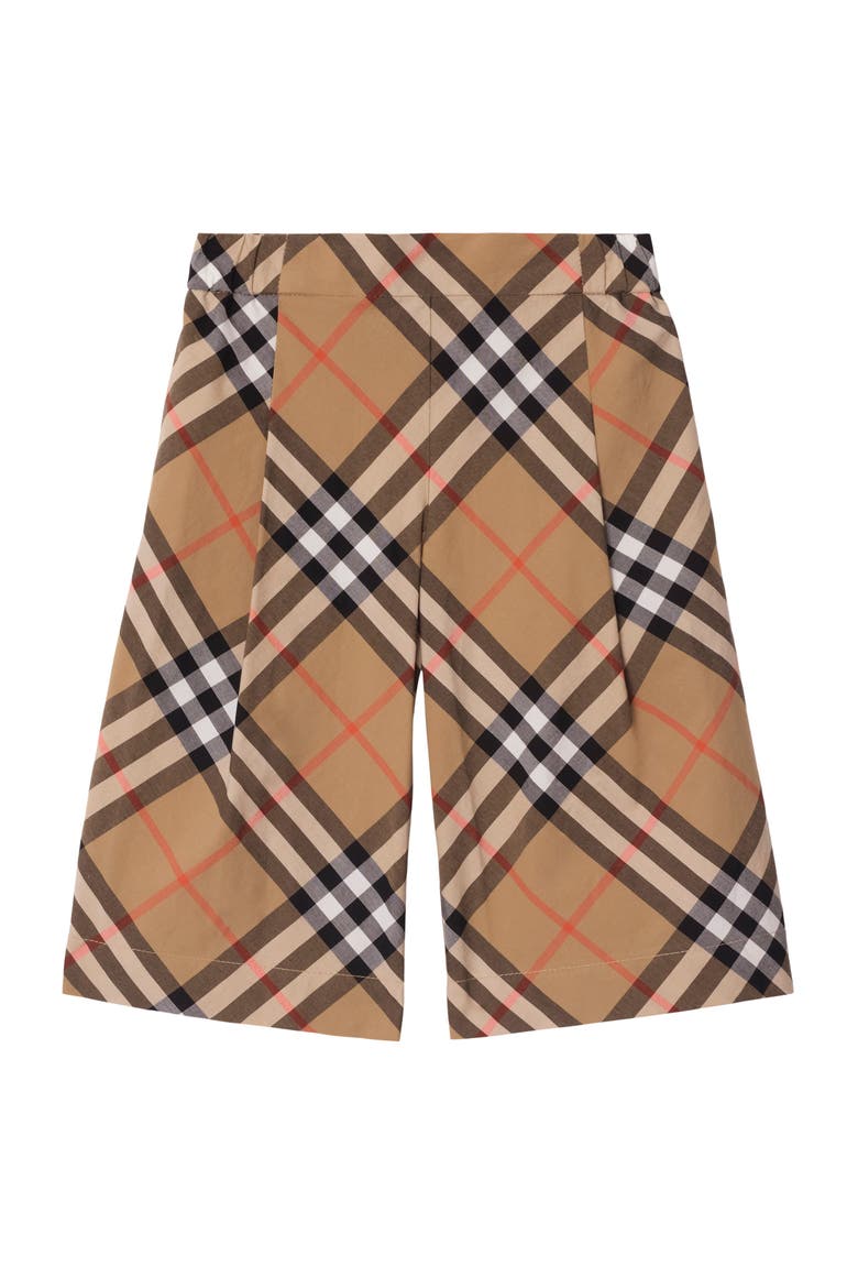 Girls' Check Trim Cotton Shorts, Main, color, Sand beige