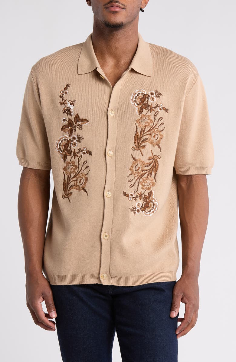 TRUTH Embroidered Knit Polo, Main, color, Almond/ Mocha Multi