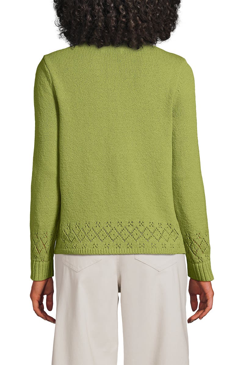 Lands' End Pointelle Crew Neck Cardigan Sweater, Alternate, color, Bright Pistachio
