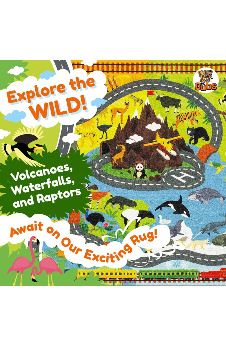 KC Cubs Educational Rug Animal Safari Road Map, 3 feet x 5 feet, Alternate, color, Multicolored