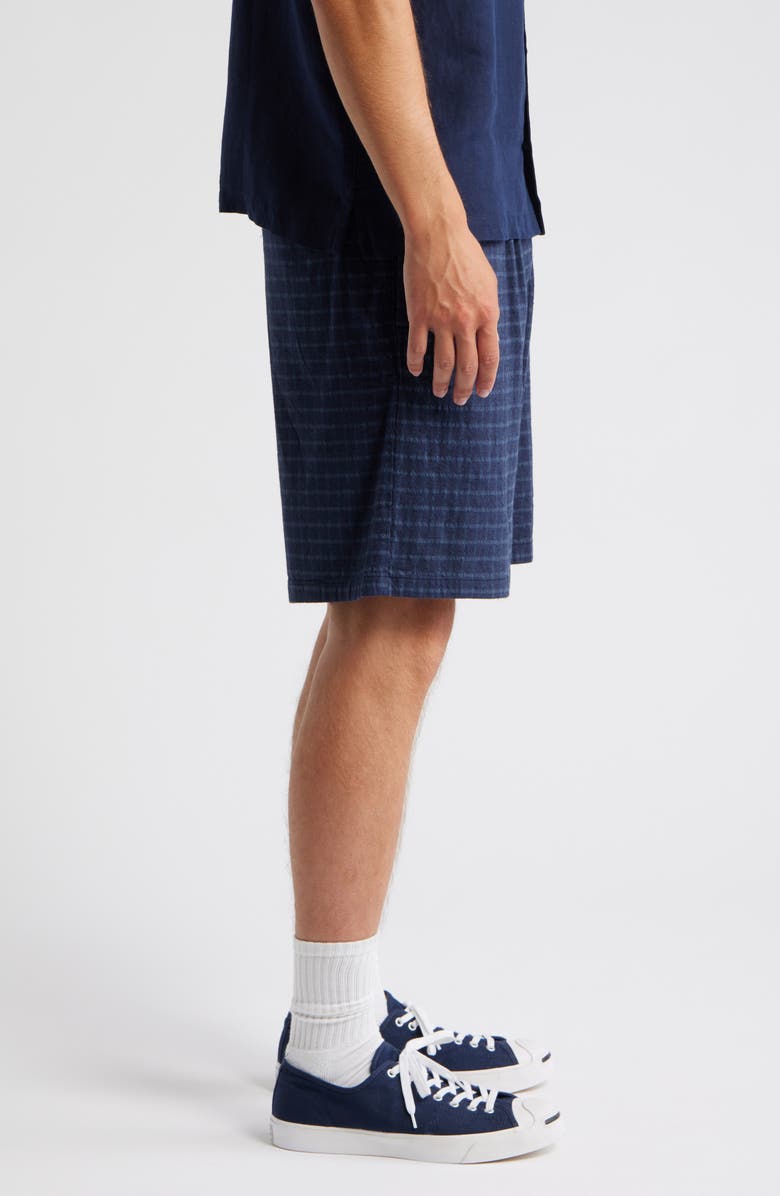 Topman Blue Check Flannel Shorts, Alternate, color, Navy
