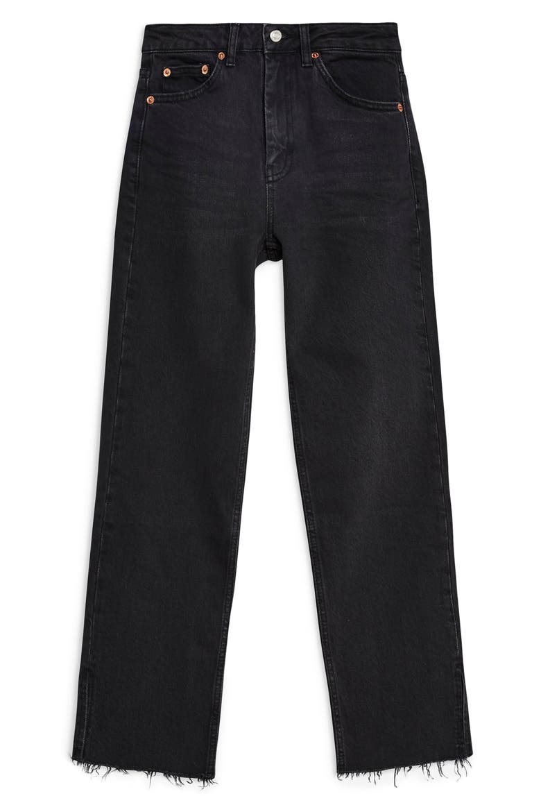 High Waist Split Hem Straight Leg Jeans, Alternate, color, WASHED BLACK