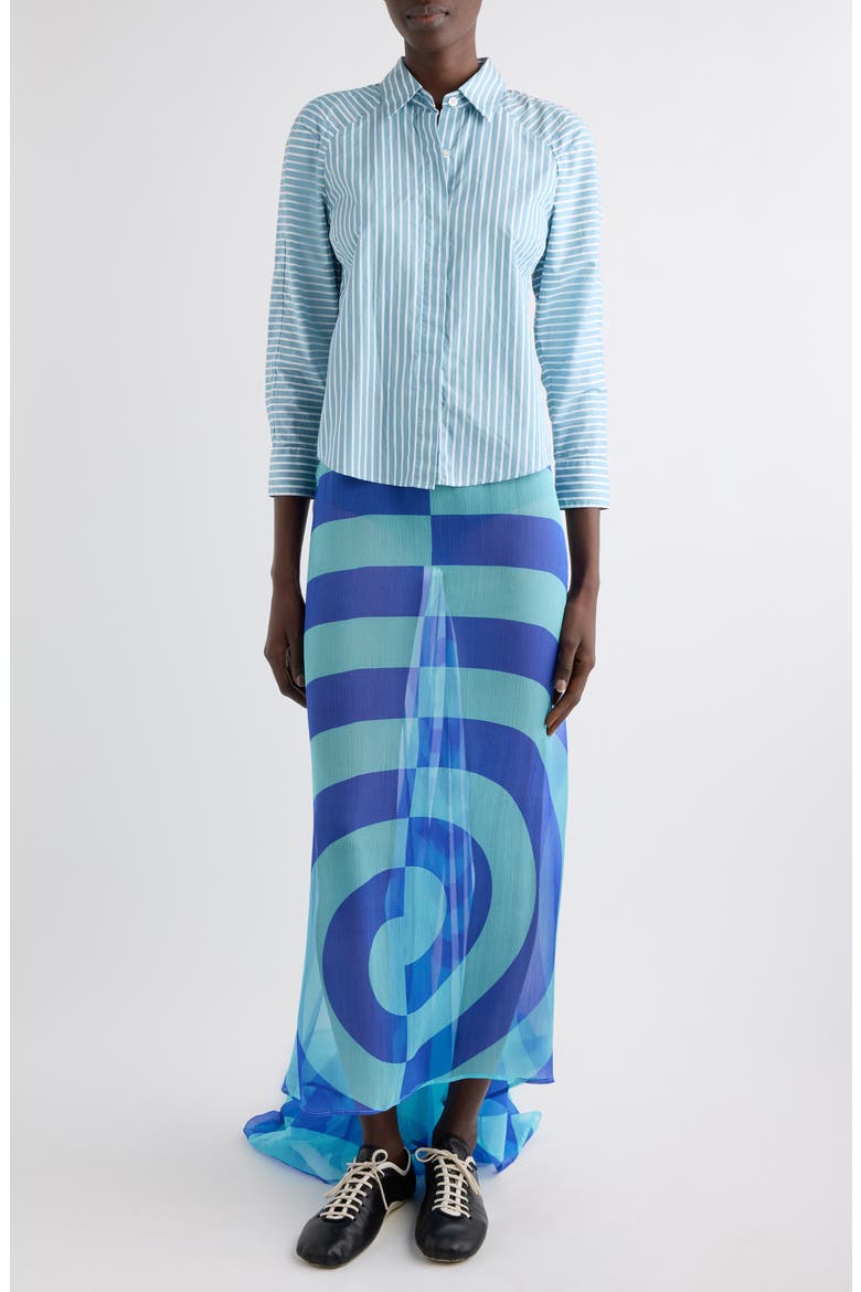 Clavinia Chalk Stripe Cotton Poplin Button-Up Shirt, Alternate, color, AQUA