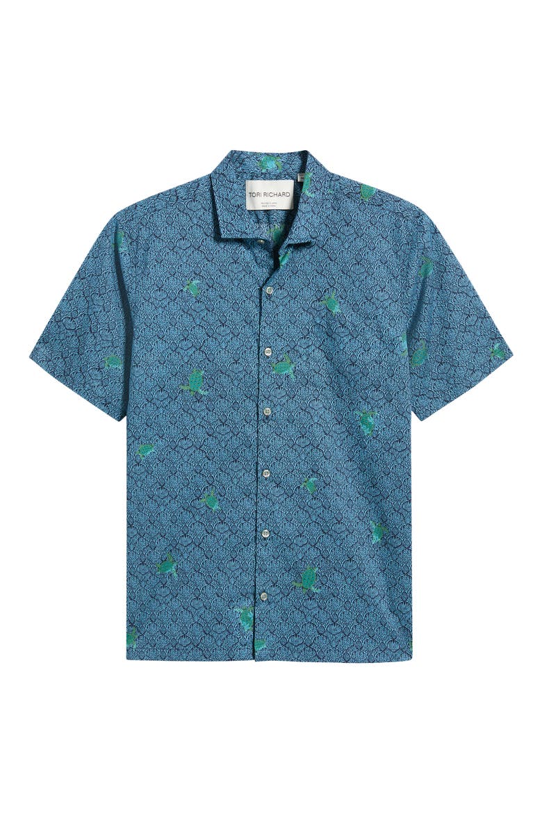 Chelonian Short Sleeve Cotton Button Up Shirt, Alternate, color, NAVY