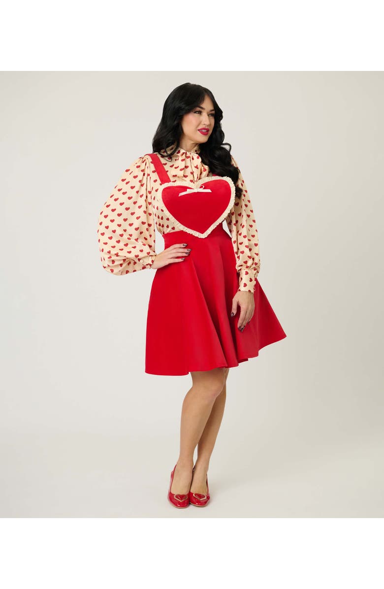 Unique Vintage Bib Pinafore Skirt, Main, color, Red Solid