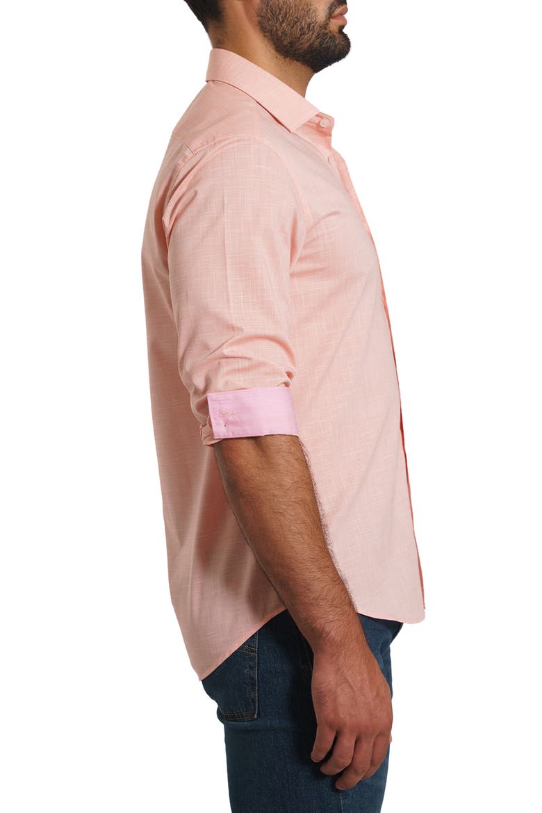 Trim Fit Pima Cotton Mélange Button-Up Shirt, Alternate, color, CORAL