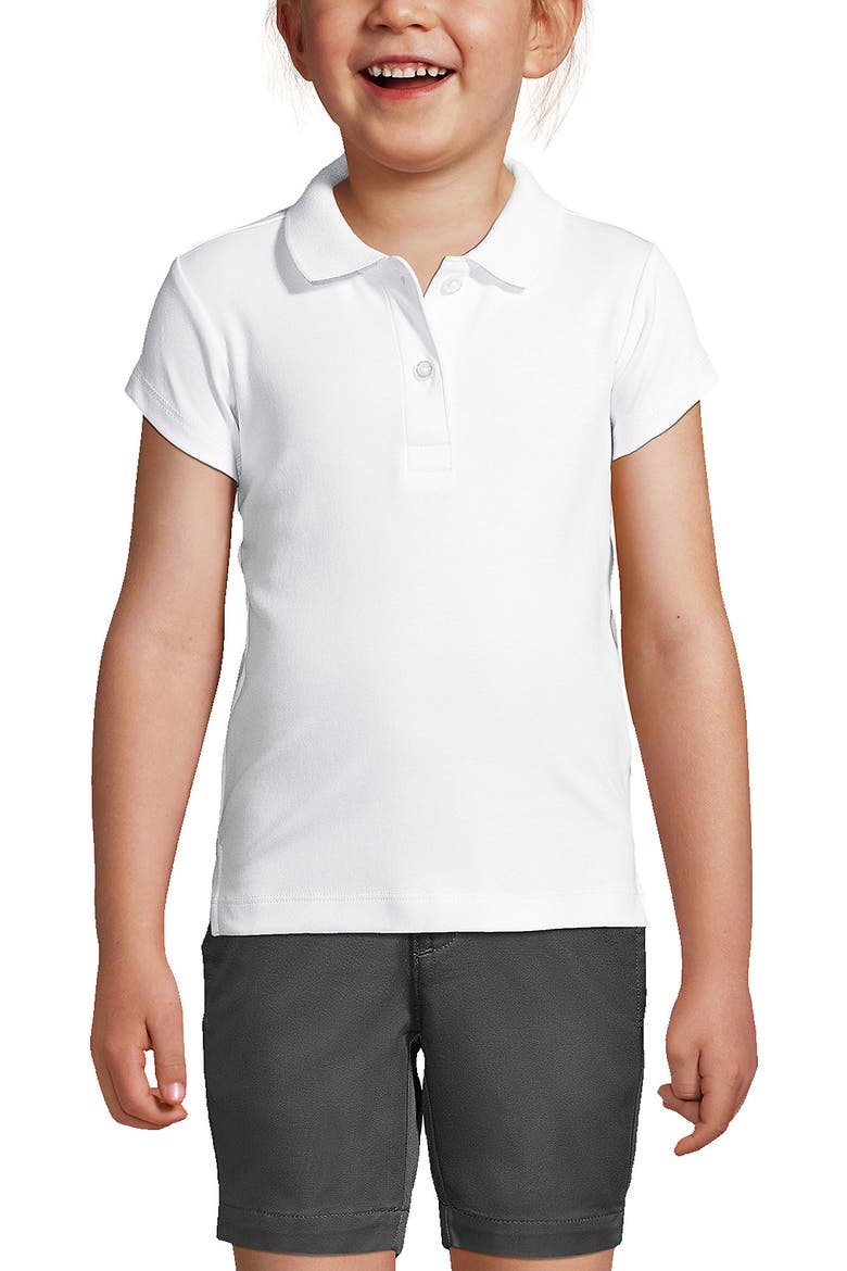 School Uniform Girls Short Sleeve Feminine Fit Interlock Polo Shirt, Main, color, White