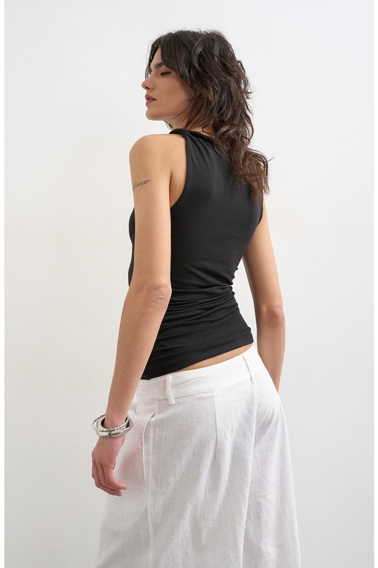 Knotted Shoulder Ruched Tank, Alternate, color, BLACK