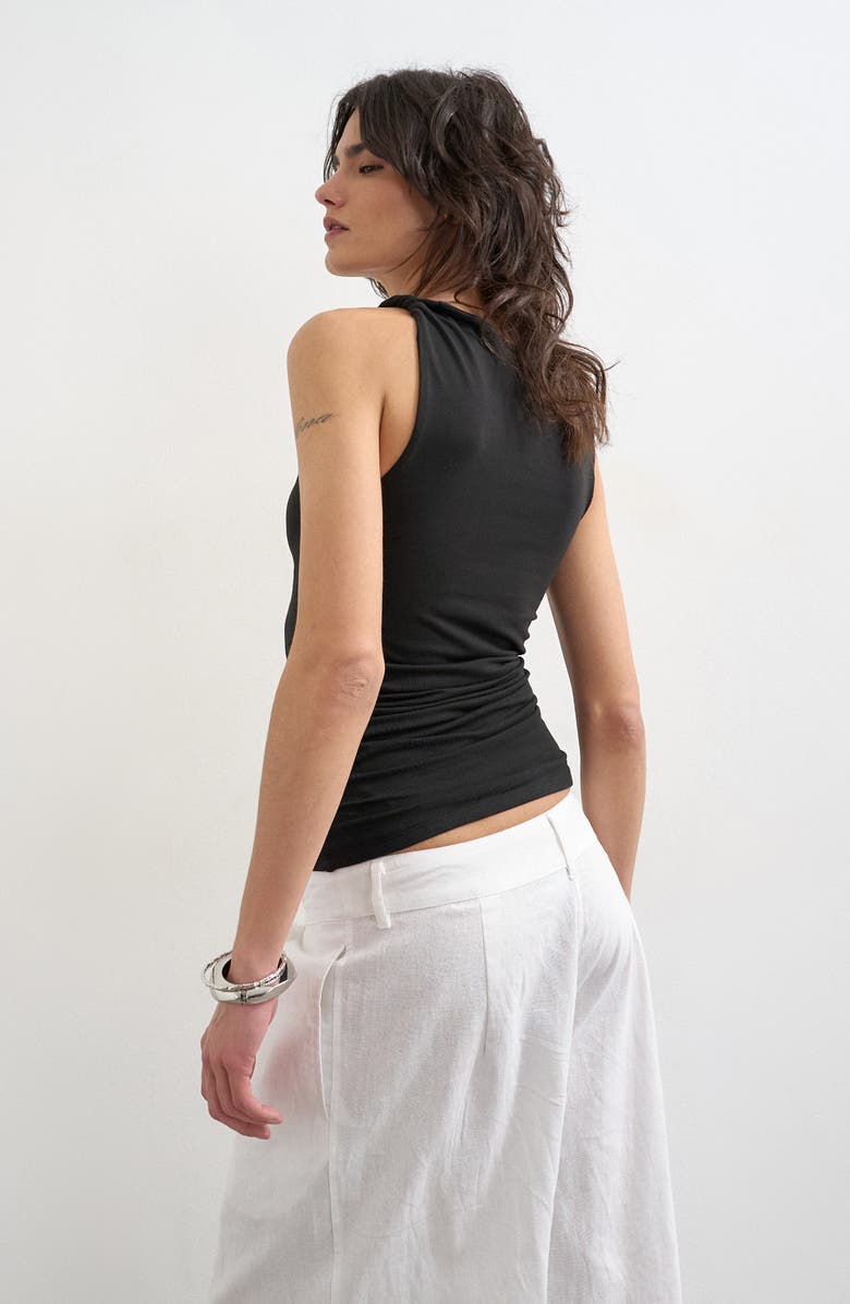 Topshop Knotted Shoulder Ruched Tank, Alternate, color, Black