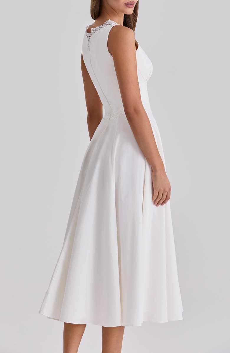 HOUSE OF CB Scarlett Lace Trim Stretch Cotton Midi Cocktail Dress, Alternate, color, White