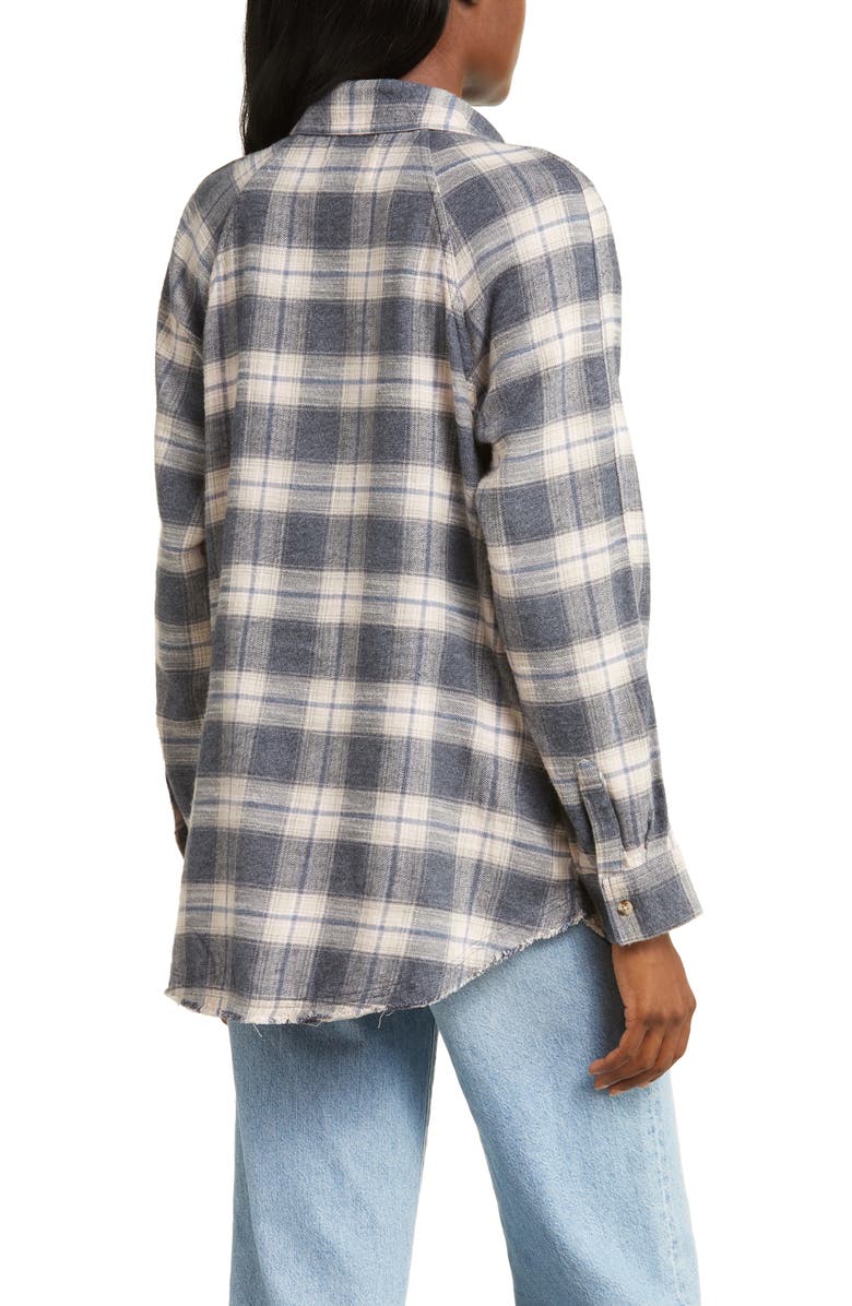 Lucky Brand Distressed Oversize Plaid Cotton Flannel Button-Up Shirt, Alternate, color, 