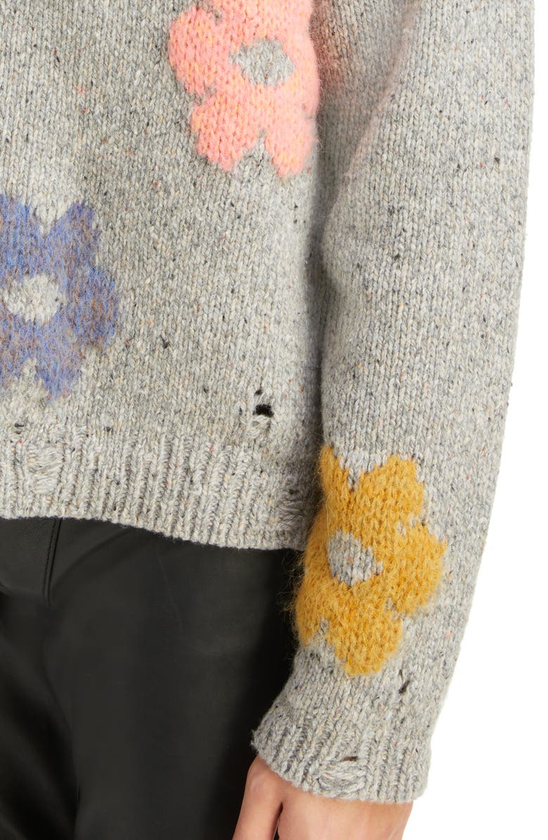 Acne Studios Floral Intarsia Wool Blend Sweater, Alternate, color, 