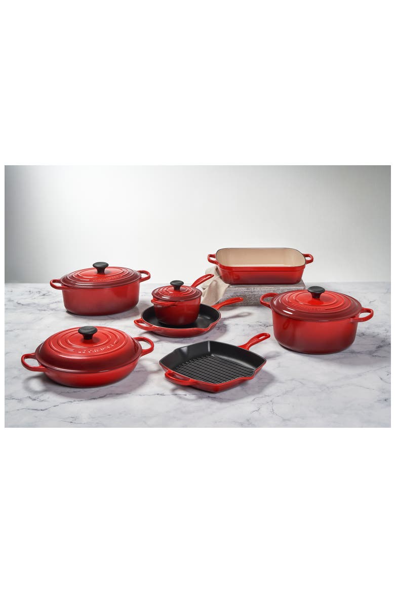 Signature 2.25-Quart Enameled Cast Iron Saucepan, Alternate, color, CERISE