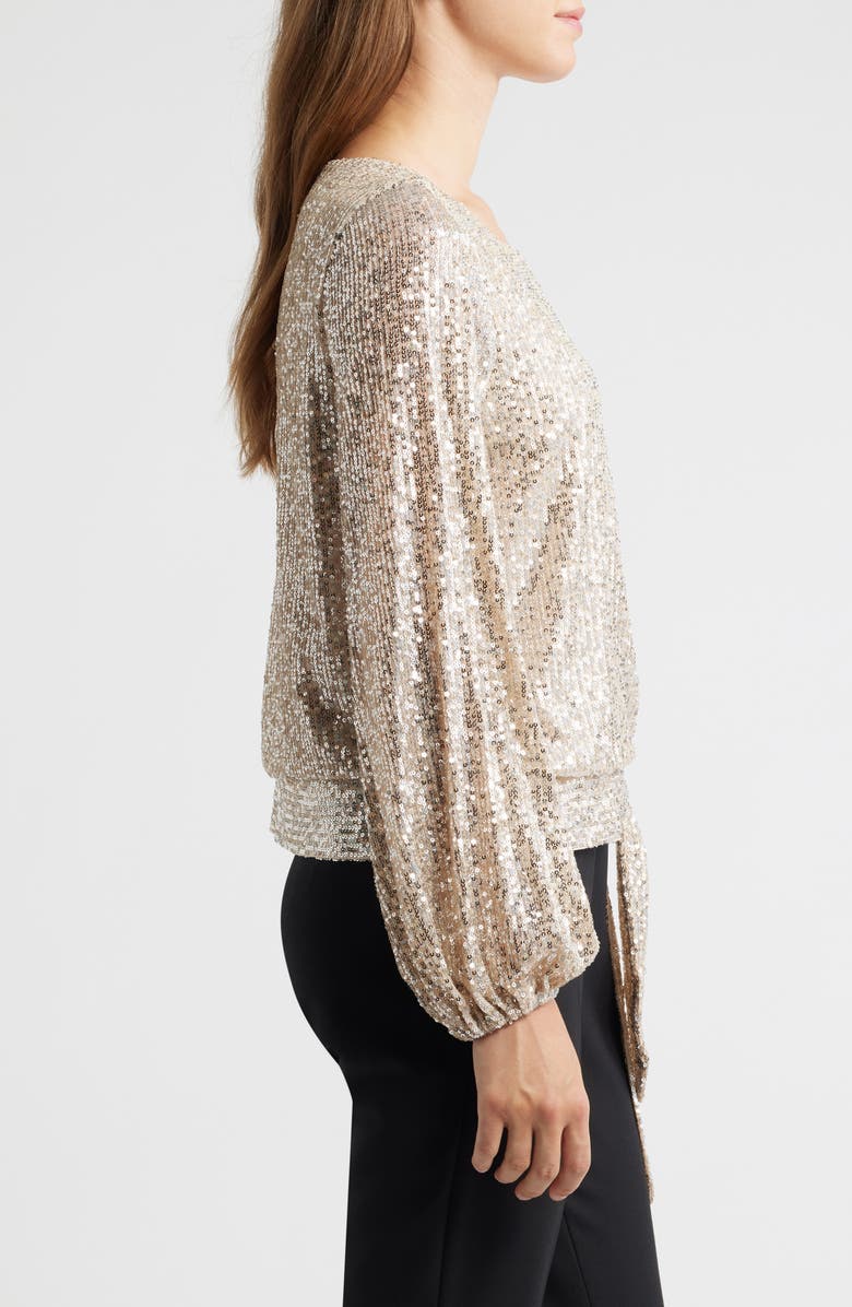 Tahari ASL Sequin Top, Alternate, color, Nude Silver