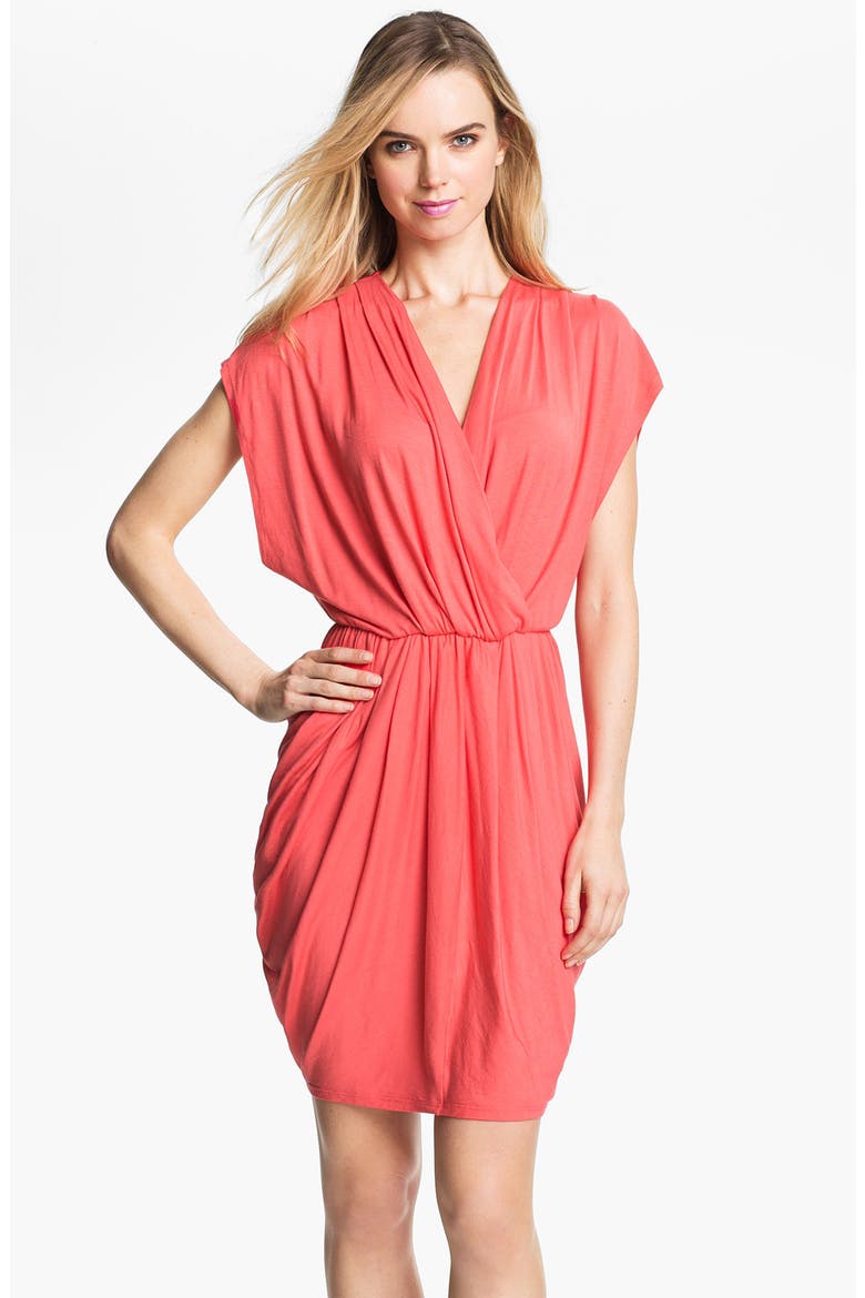Faux Wrap Pleated Dress, Main, color, CORAL SPICE