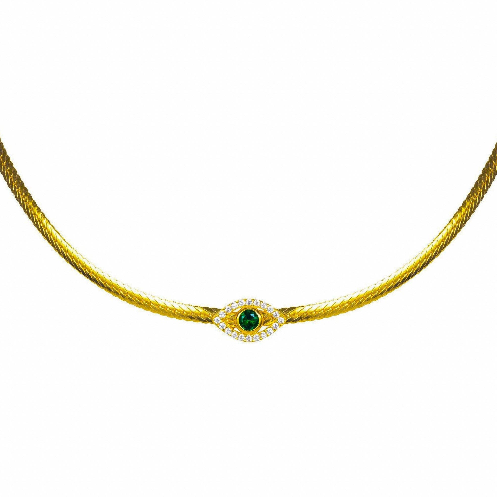 Gemma Azzurro herringbone snake chain eye choker in Green 