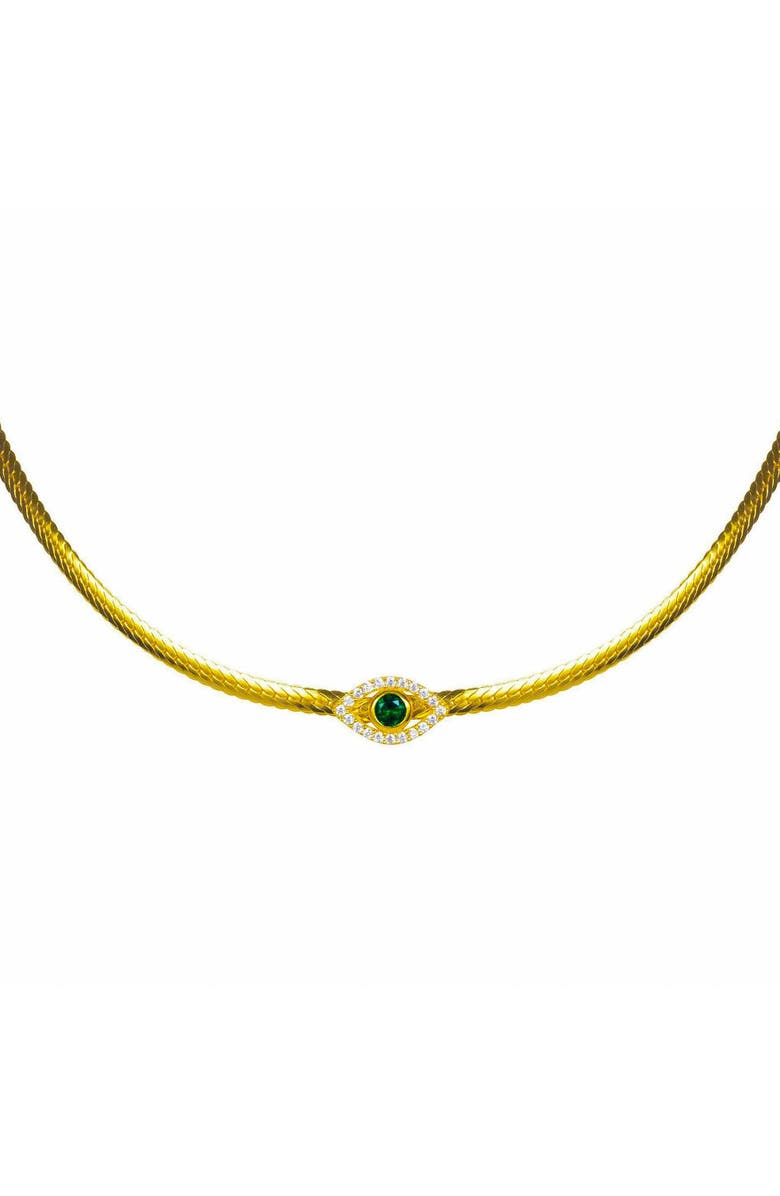 Gemma Azzurro herringbone snake chain eye choker, Main, color, Green