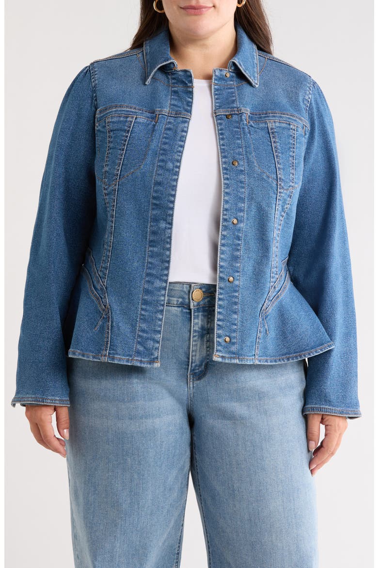 Peplum Denim Jacket, Main, color, MID BLUE