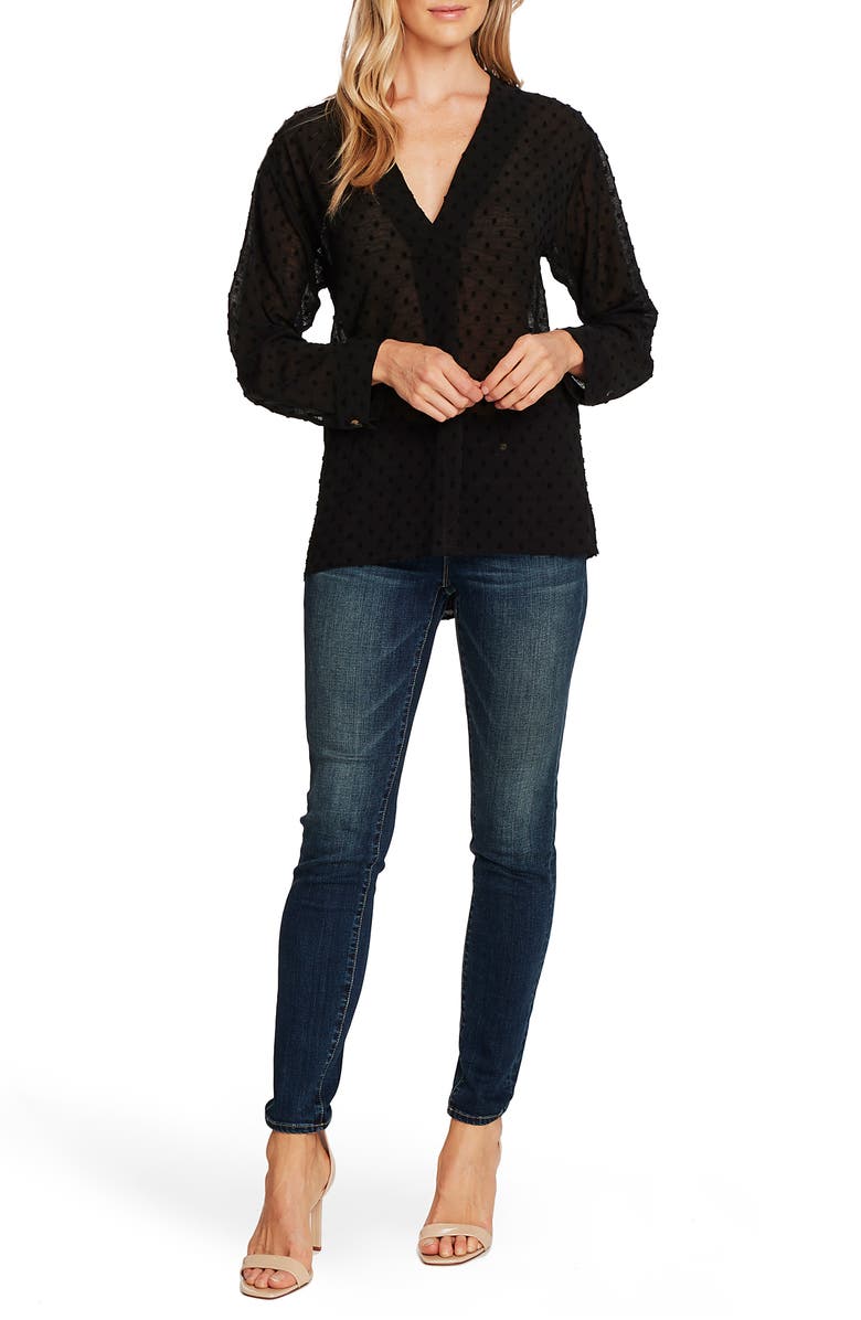 Vince Camuto Clip Dot Long Sleeve Blouse, Alternate, color, 