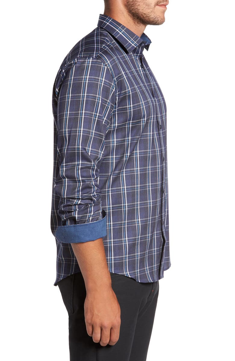 Bugatchi Trim Fit Diamond Weave Windowpane Sport Shirt, Alternate, color, 