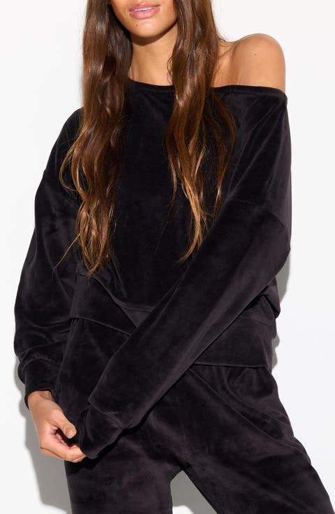 Ava Off the Shoulder Velour Sweatshirt