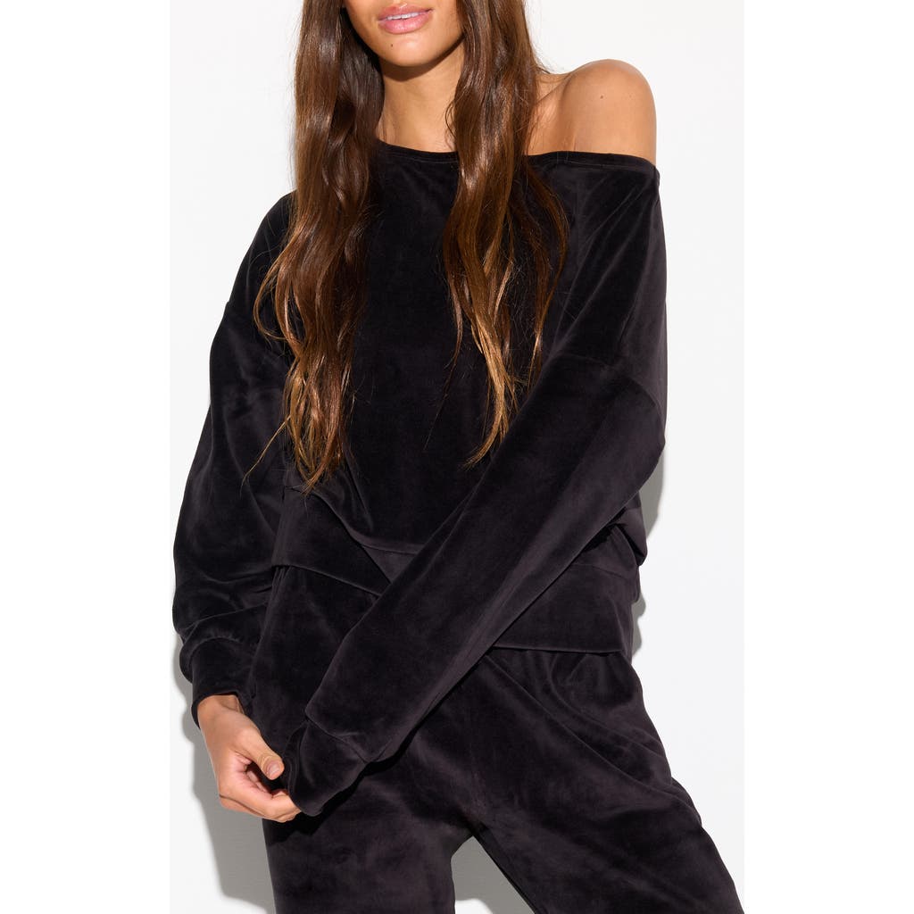 Spiritual Gangster Ava Off The Shoulder Velour Sweatshirt In Black