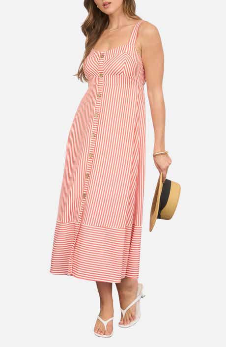 Stripe Button Trim Midi Dress
