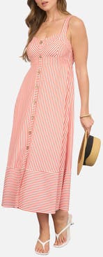 Blu Pepper Stripe Button Trim Midi Dress