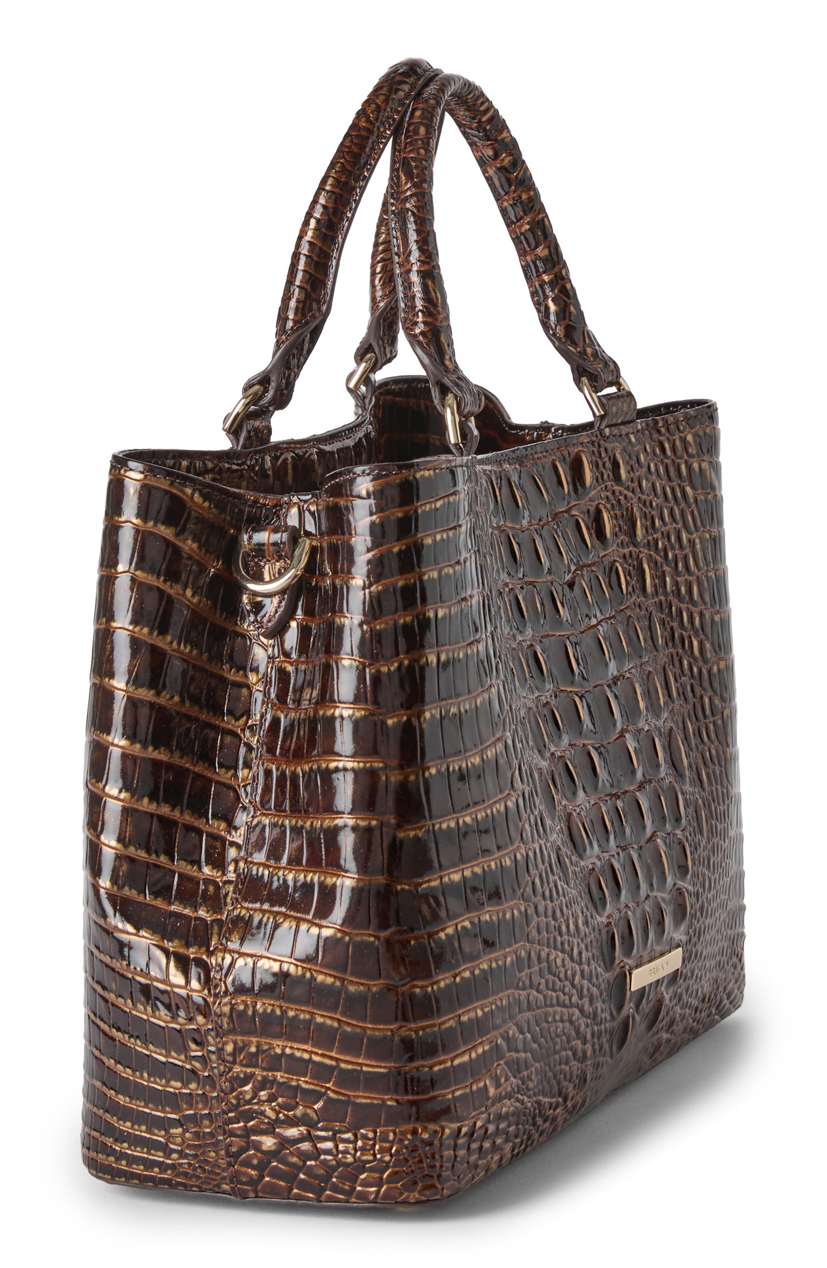 Small Denise Croc Embossed Leather Satchel, Alternate, color, CHOCOLATE
