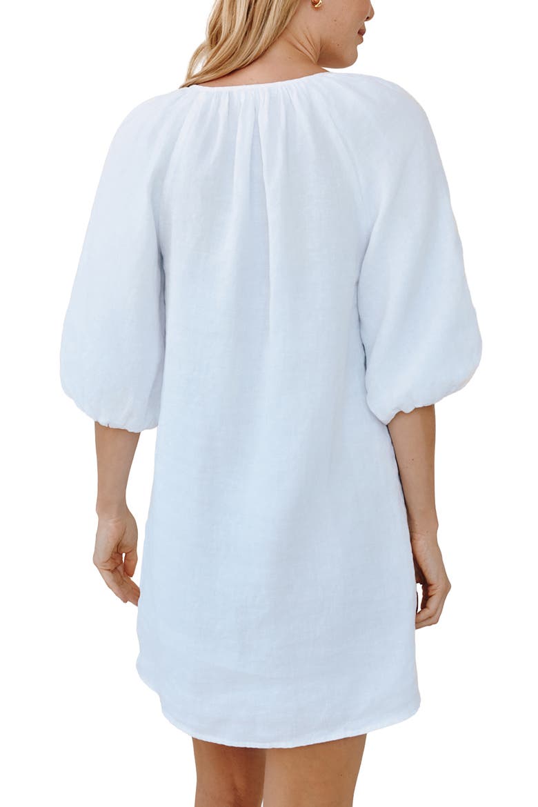 Tie Neck Linen Shift Dress, Alternate, color, WHITE