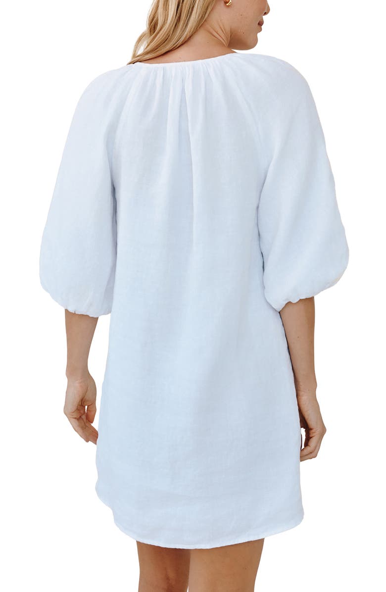 Bella Dahl Tie Neck Linen Shift Dress, Alternate, color, White