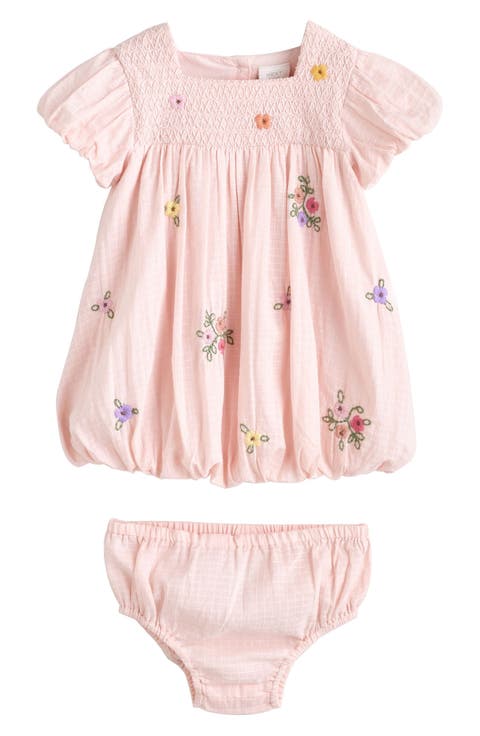 Floral Embroidered Bubble Dress & Bloomers Set (Baby)