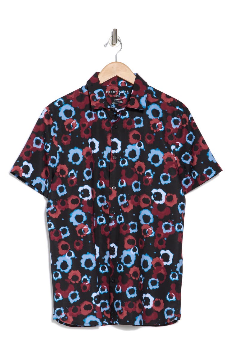 Perry Ellis Patterned Short Sleeve Button-Up Shirt, Alternate, color, 