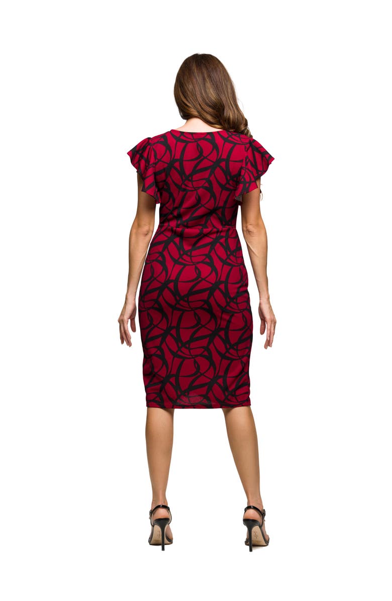 24seven Comfort Apparel Print Flutter Sleeve Faux Wrap Dress, Alternate, color, Red Multi