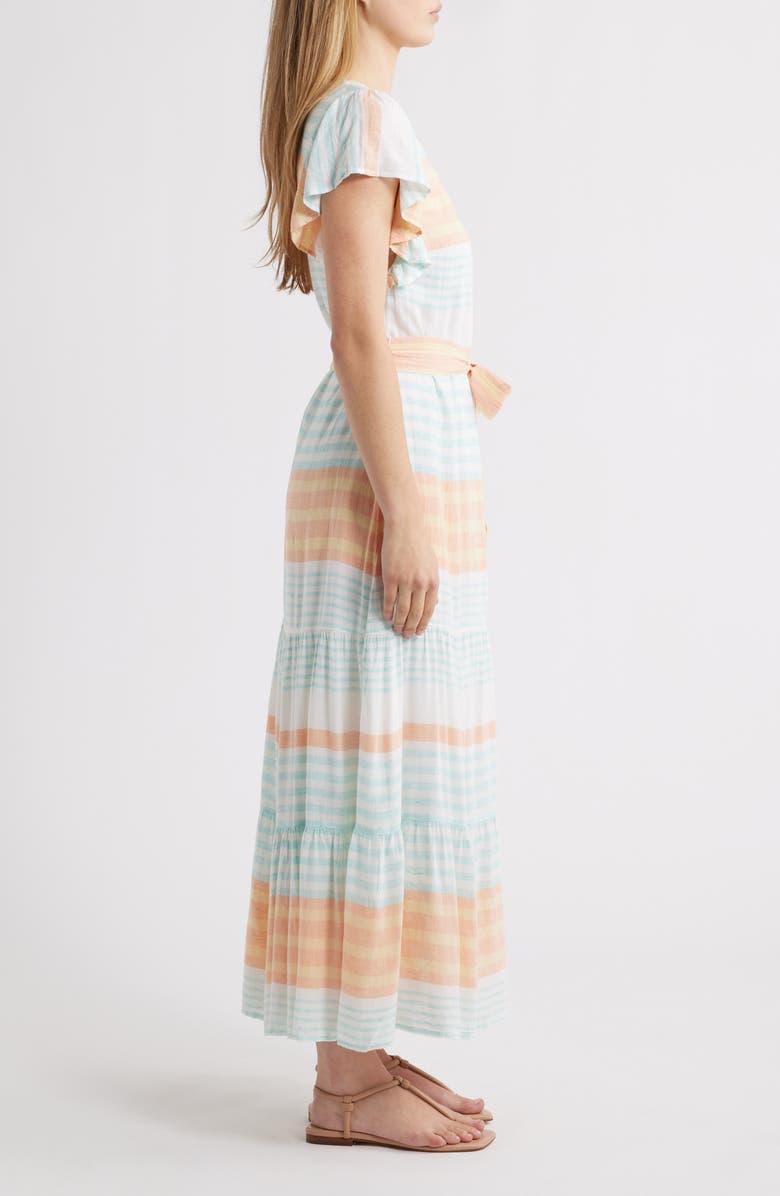 Hatley Hailey Echo Stripe Linen Blend Midi Dress, Alternate, color, Peach Echo