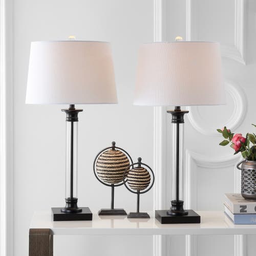 Jonathan Y Designs Set Of 2 Mason 30in Glass & Metal Table Lamps In Black/clear
