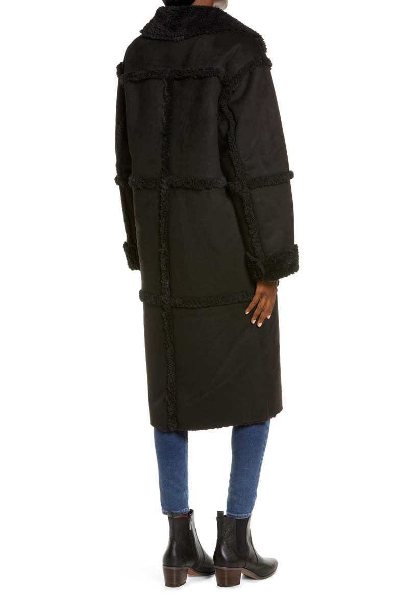 Takara Long Faux Shearling Coat, Alternate, color, BLACK