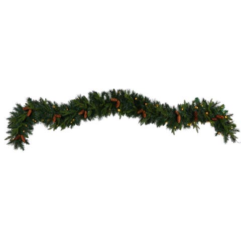 9-ft Mixed Pines and Pinecones Extra Wide Artificial Christmas Garland with 286 Bendable Branches and 70 Warm White LED Lights