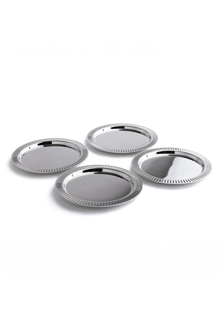 Striations Coasters with Holder, Alternate, color, SILVER