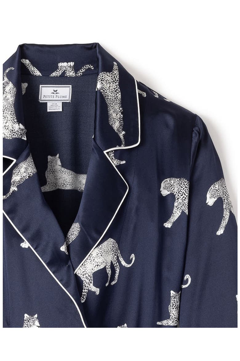 Panthre de Nuit Piped Silk Robe, Alternate, color, NAVY