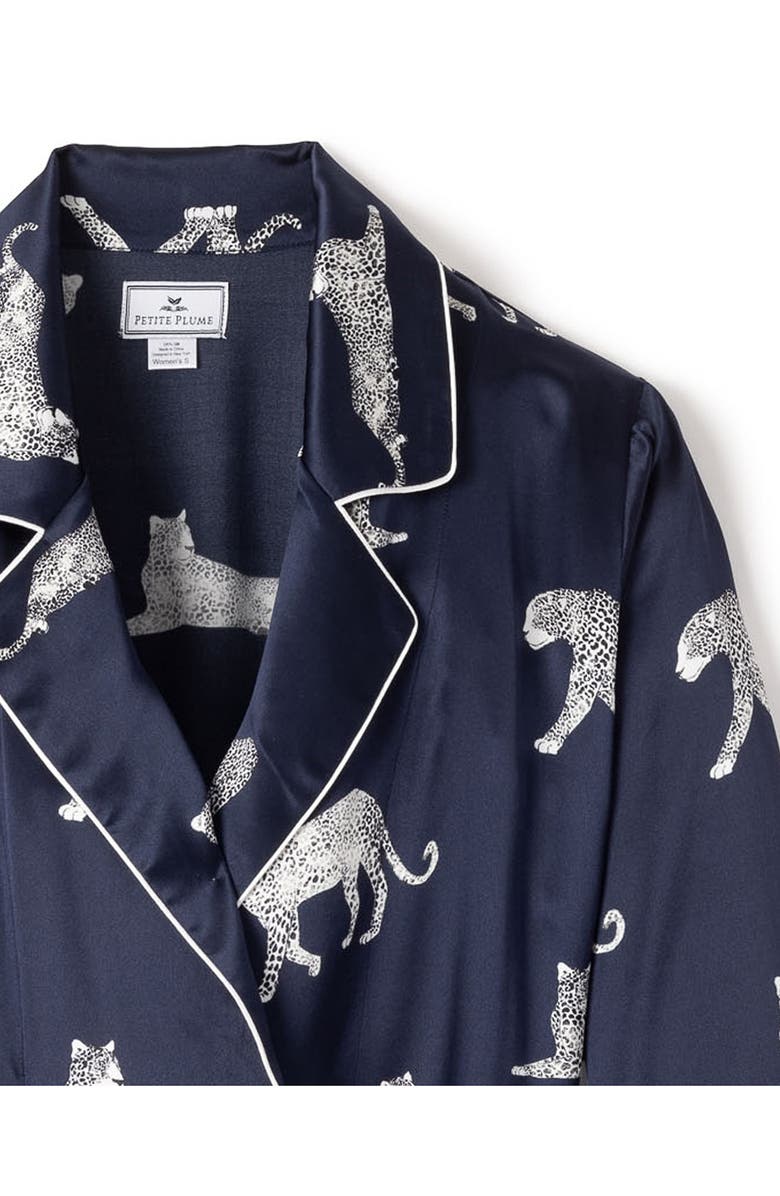 Petite Plume Panthre de Nuit Piped Silk Robe, Alternate, color, Navy