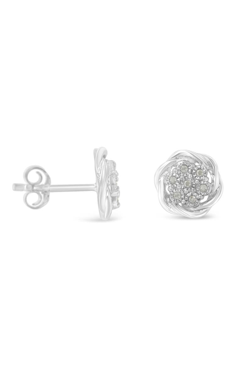 Haus of Brilliance Silver Diamond Swirl Cluster Stud Earrings, Alternate, color, White