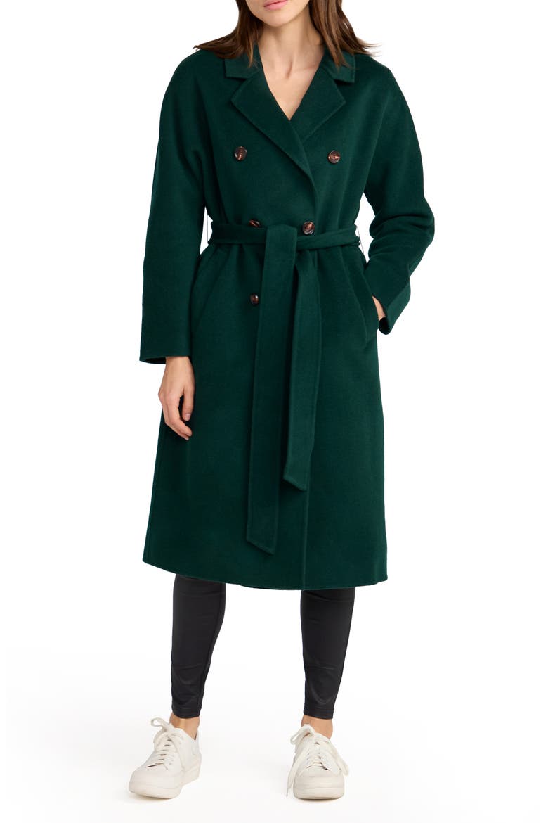 Standing Still Belted Wool Blend Coat, Main, color, DARK GREEN