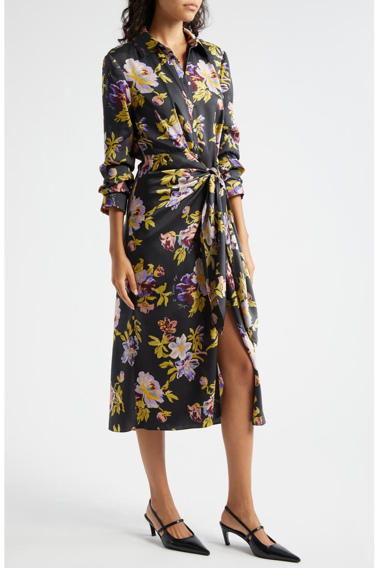 Brigitte Floral Midi Shirtdress, Alternate, color, BLACK MULTI