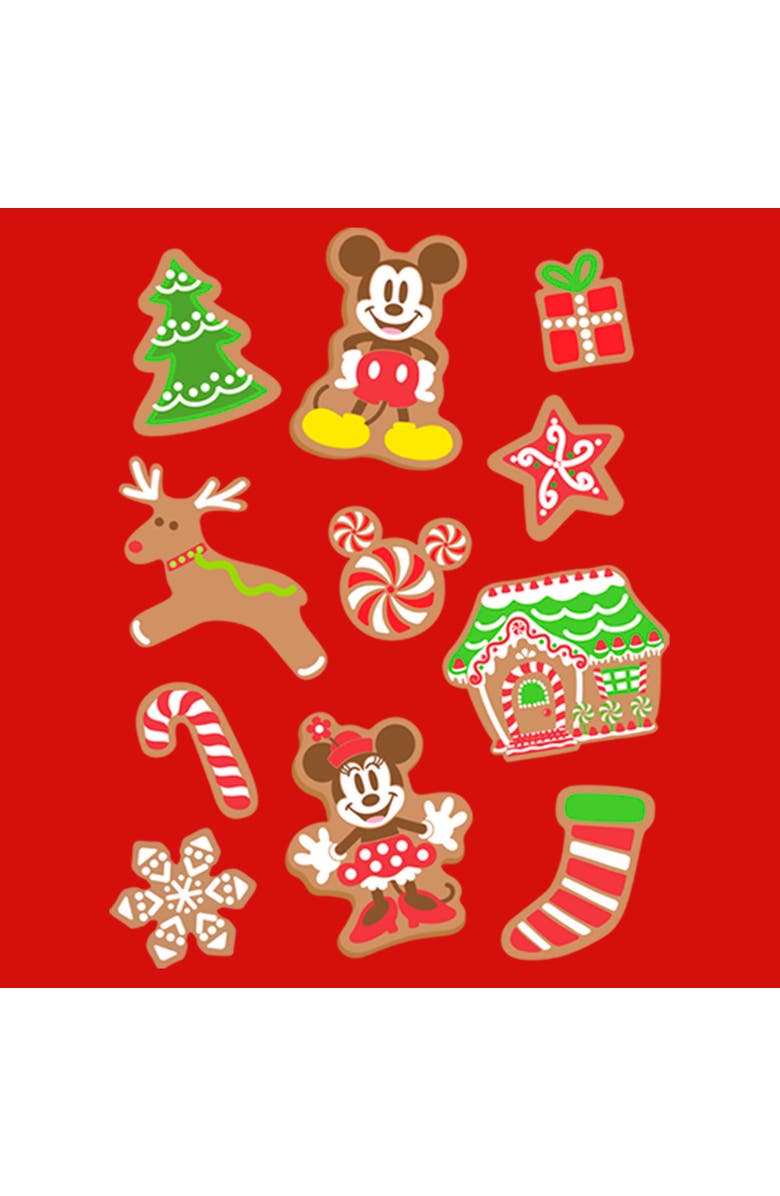 Mickey & Friends Girl's Mickey & Friends Christmas Gingerbread Cookies Collage  Graphic T-Shirt, Alternate, color, Red